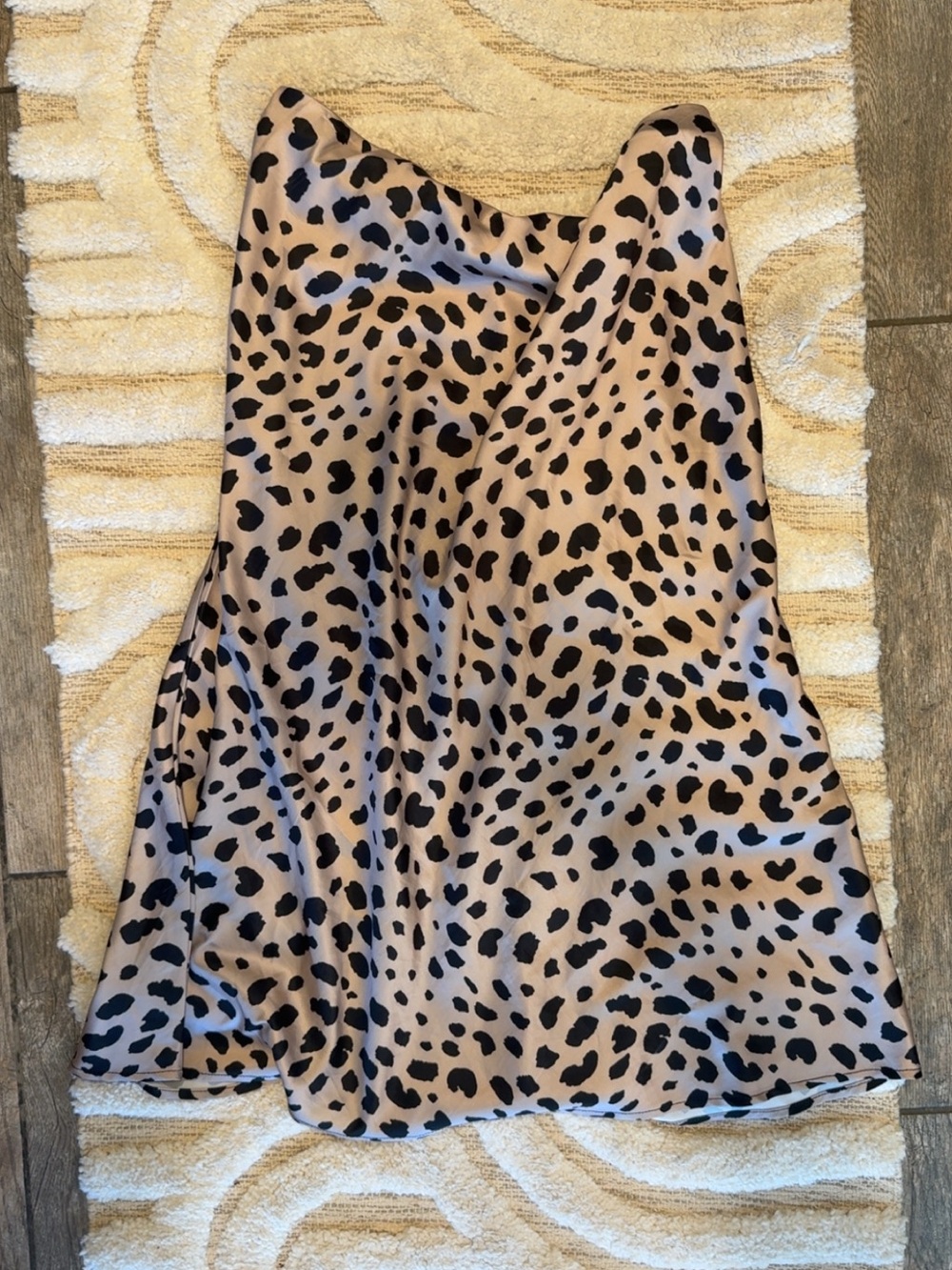 Beige and Black Leopard-Print Satin Midi Skirt